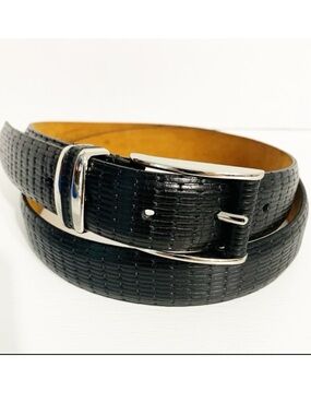 Remo Tulliani Black Textured Leather Belt /Detail Silver Toned Hardware Size 40